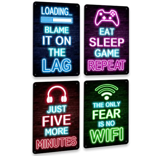 Drsoum Video Gamer Room Decor for Boys Gaming Wall Decor Neon Gaming Room Metal Sign 12 x 8 Inch Set of 4 - Gamer Wall Decor Teenage Boy Room Decor - color: Game Decor 3, size: 12 x 8 Inch x 4pcs