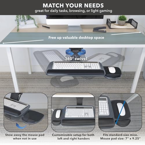 Mount-It! Under Desk Keyboard Tray, Adjustable Slide-Out Keyboard & Mouse Platform, 20.5" W × 11" D, Ergonomic Wrist Rest, Tilt & Swivel, Heavy-Duty Bolt-On Keyboard Drawer for Home Office, Blue - color: Blue
