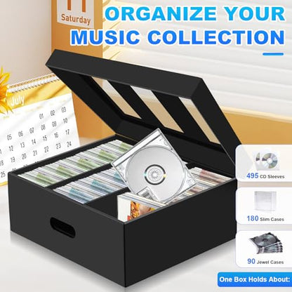 AOBOPLE CD Storage Boxes,5 Pack Stackable CD Organizer Box with Lid,3-Compartment CD Case Holder with Clear Window,Totol Holds 450 Jewel Cases,16.22 x 12.48 x 5.91 inches Cardboard Media Storage - style: 5 Pack 3 Compartment