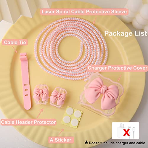 Compatible with iPhone 18W/20W USB-C Charger Cover Cute 3D Bow Tie Design Clear Soft Charger Protector Kawaii Cable Saver for iPhone 11 12 13 14 Pro Max Fast Power Adapter, Pink 2 (5in1) - color: Pink 2 (5 in 1)