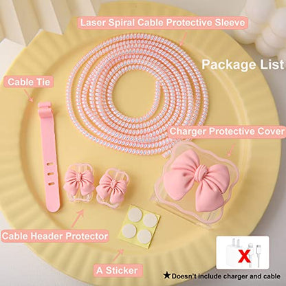 Compatible with iPhone 18W/20W USB-C Charger Cover Cute 3D Bow Tie Design Clear Soft Charger Protector Kawaii Cable Saver for iPhone 11 12 13 14 Pro Max Fast Power Adapter, Pink 2 (5in1) - color: Pink 2 (5 in 1)