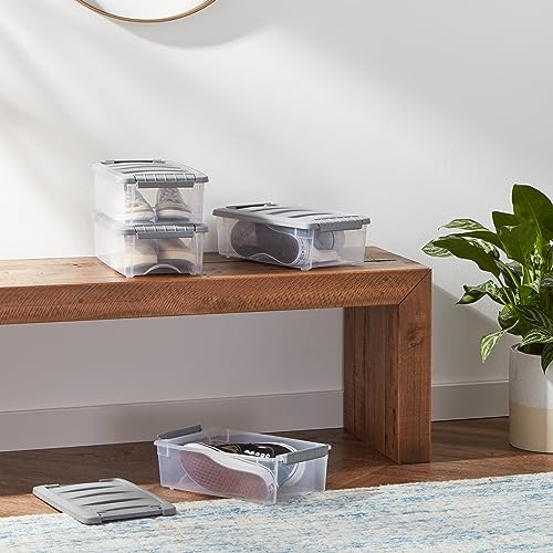 Amazon Basics Plastic Storage Containers with Secure Latching Lids, Stackable Organization Bins, Clear/Grey, 5 Quart, Set of 10 - size: 5 Qt. - 10 Pack