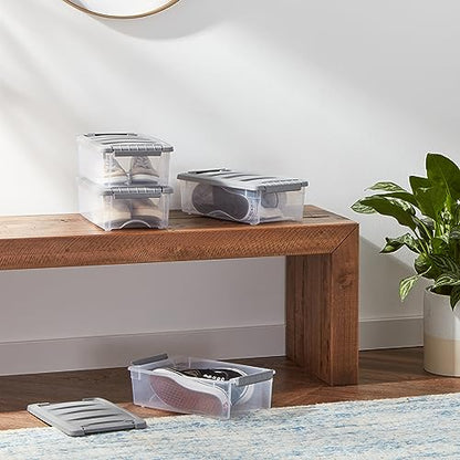 Amazon Basics Plastic Storage Containers with Secure Latching Lids, Stackable Organization Bins, Clear/Grey, 5 Quart, Set of 10 - size: 5 Qt. - 10 Pack