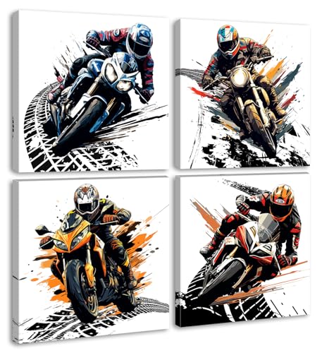 Boys Room Decor ,Motorcycle Wall Art,Graffiti Motocross Posters 12"×12" | Canvas Prints,Pictures for Mens Cave Dirt Bike Lovers，Bedroom Game Room Decoration，Framed and Ready to Hang - color: Motorcycle