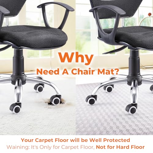 Office Chair Mat for Carpeted Floors, 48" x 30" Desk Chair Mat for Rolling Chairs on Low Pile Carpets, Easy Glide Floor Mat for Home, Gaming - size: 48" x 30"