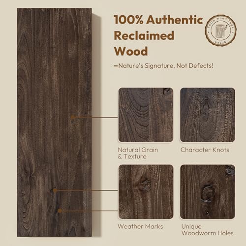 Flat Edge Elm Wood Floating Shelf with Invisible Bracket 55”American Walnut - color: American Walnut, size: 55”,set of 1