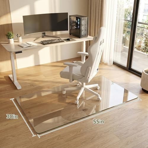 Tempered Glass Chair Mat for Hardwood Floor, 30" x 55" Heavy Duty Glass Office Chair Mat, for Low Pile Carpet, 0.2" Thick with 4 Non-Slip Pads, Smooth Rolling for Home & Office - size: 30" x 55"