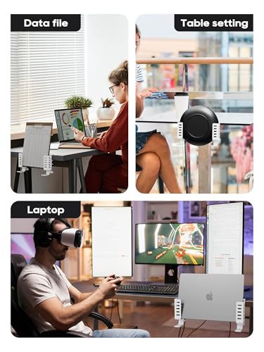 Desk Side Laptop Holder, Desk Side Storage, No Drill Side Desk Organizer, Side Desk Laptop Mount, Tablets Hanging Holder, Clamp on Desk Organizer for Laptops/Tablets/Keyboards/Headphone, White