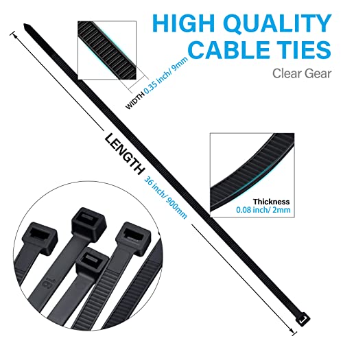 Long Zip Ties 36 inch Heavy Duty, Premium Black Large Zip Ties 36 inch Cable Ties with 175 lbs Nylon Zipties for HVAC Outdoor use, 12 PCS - color: Black