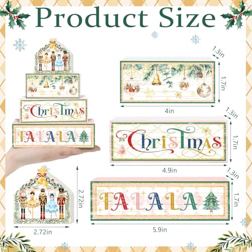 Britimes 4 Pcs Christmas Nutcracker Table Decor Christmas Tiered Tray Decorations Set Nutcracker Stack Block Signs Gift Rustic Farmhouse Tabletop Decor for Table & Home Office - style: Christmas Nutcracker