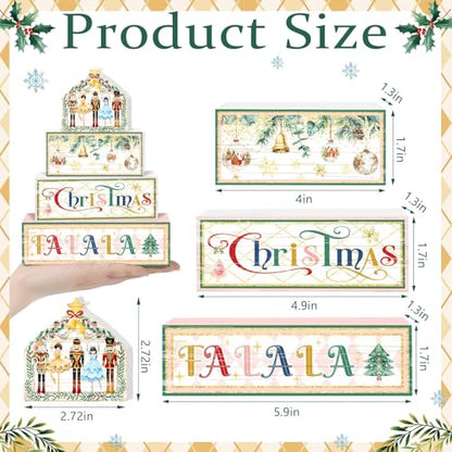 Britimes 4 Pcs Christmas Nutcracker Table Decor Christmas Tiered Tray Decorations Set Nutcracker Stack Block Signs Gift Rustic Farmhouse Tabletop Decor for Table & Home Office - style: Christmas Nutcracker
