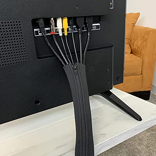 Zipper Cable Sleeve by Wrap-It Storage - 24" x 4" (4-Pack) Black - Cord Organizer and Cable Protector for Desk, Computer, TV Cord Management to Hide and Cover Wire and Extension Cables - size: 24in (4-Pack)