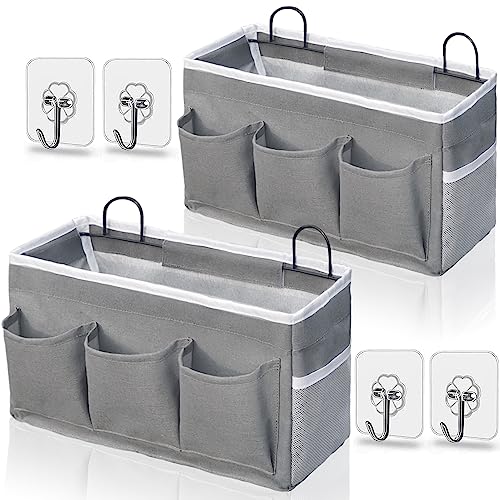 Kanrichu Wall Hanging Organizer Bag, 2-Pack Linen Storage Baskets with Pockets, WallHanging Storage Basket for Bedroom, Kitchen, Office, RV Camper (Gray) - color: Gray_2pcs