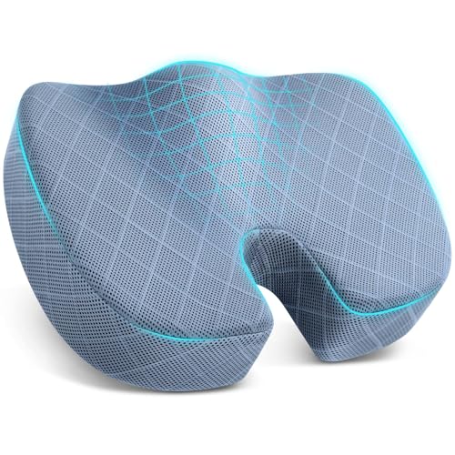 TushGuard Office/Car Seat Cushion, Non-Slip Sciatica & Back Coccyx Tailbone Pain Relief Chair Pad, Memory Foam Butt Pillow for Computer Desk, Wheelchair, Driving (Light Blue) - color: Light Blue, size: Large