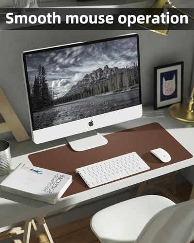 PULeather Non-Slip Desk Mat, Large Mouse Pad & Laptop Desk Pad - Waterproof Writing Pad for Office & Home (Brown, 35.4" x 17") - color: Brown, size: 35.4" x 17"