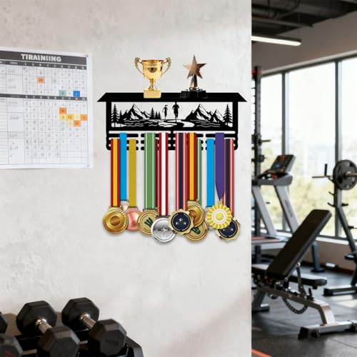 Resama Medal Hanger Holder Display Wall Rack Frame Shelf-Medal Hanger Awards Ribbon Soccer,Gymnastics,Holder Display Rack for 60 Medals - color: Running