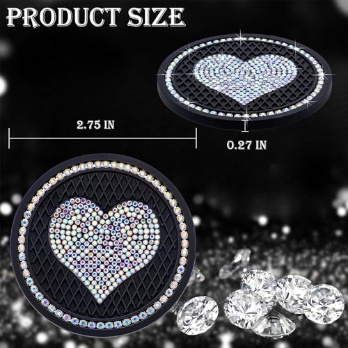 2PCS Sparkling Car Cup Holder Coaster – 2.75 Inch Silicone Insert – Non-Slip, Shockproof – Universal Auto Interior Accessories for Women Girls (Black & Colorful) - color: Black & Colorful Love Diamond, size: 2 pcs