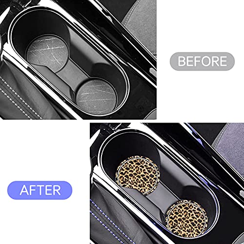 Leopard Print Bling Rhinestone Anti Slip Coasters - 2.75" Insert Suitable for Most Cars - 2PCS - color: Leopard