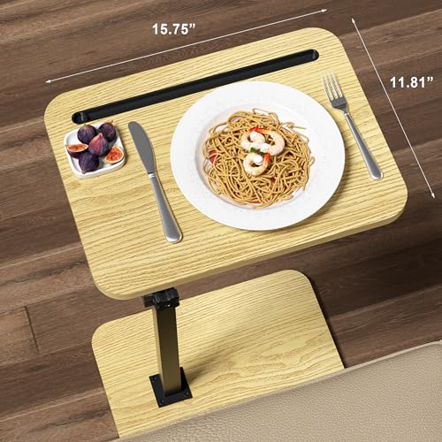 TV Tray Side Table for Sofa - 360° Swivel Adjustable Height Rotating Couch Table C Table End Table Laptop Desk with Phone & Tablet Slot, Perfect for Eating Working Reading, Fits Small Spaces - color: Natural
