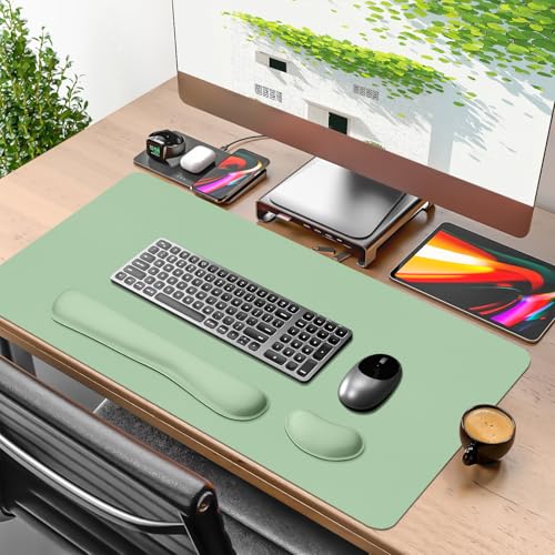 Mouse Pad and Keyboard Wrist Rest, Large Keyboard and Mouse Pad Set, Ergonomic Mousepad with Wrist Rest, Non-Slip Desk Mat Protector for Office, Home (35.4×15.7 Inches, Lake Green) - color: Lake Green, size: 15.7" x 35.4"