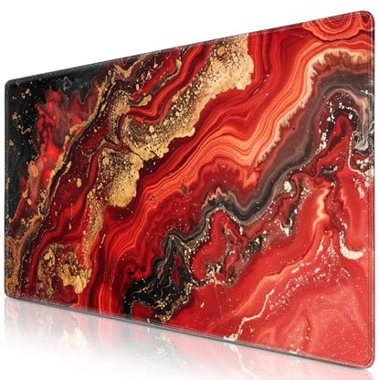 Canjoy Gaming Mouse Pad, 31.5x15.7inch Large Extended Mousepad Big Computer Desk Mat for Keyboard and Mouse Full Desk Mouse Mat with Non-Slip & Rubber Base - color: Red Marble