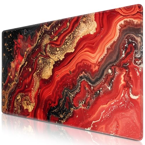 Canjoy Gaming Mouse Pad, 31.5x15.7inch Large Extended Mousepad Big Computer Desk Mat for Keyboard and Mouse Full Desk Mouse Mat with Non-Slip & Rubber Base - color: Red Marble