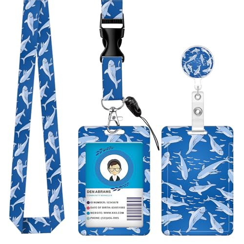 ID Badge Holder with Lanyard Fashionable ID Card Holders with Retractable Lanyards Soft Fiber Metal Clip Sturdy Buckle for Key Wallet Work Nurse Teacher (Cute Shark) - color: Cute Shark