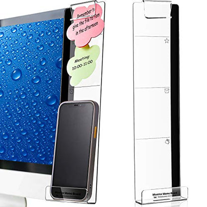 Zonon 2 Pcs Monitor Memo Board with Phone Holder, Clear Acrylic Computer Message Side Panel, Multifunctional Desktop Sticky Note Holder for Office Home, Left & Right