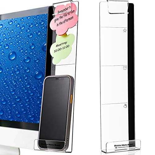 Zonon 2 Pcs Monitor Memo Board with Phone Holder, Clear Acrylic Computer Message Side Panel, Multifunctional Desktop Sticky Note Holder for Office Home, Left & Right