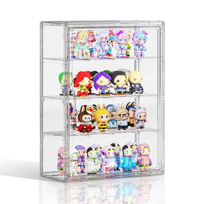 Clear 4 Tiers Acrylic Display Case for Figures Collectibles Wall Mounted Hobby Figurine Display Case with Shelves, Display Shelf Storage Box for Labubu Pop Mart, Action Figures, XXL, 1 Pack - size: XXL-1 Pack
