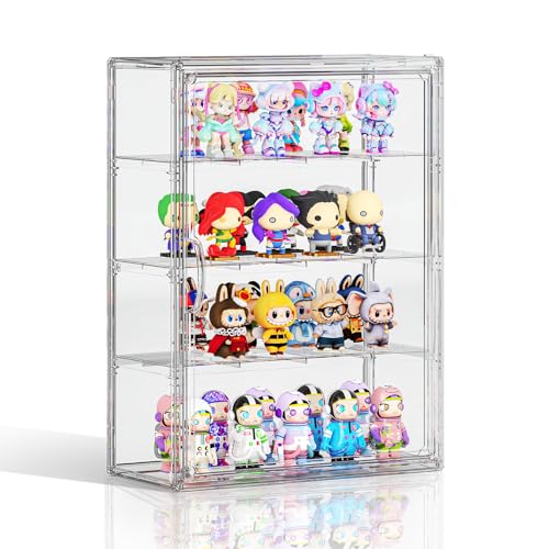 Clear 4 Tiers Acrylic Display Case for Figures Collectibles Wall Mounted Hobby Figurine Display Case with Shelves, Display Shelf Storage Box for Labubu Pop Mart, Action Figures, XXL, 1 Pack - size: XXL-1 Pack