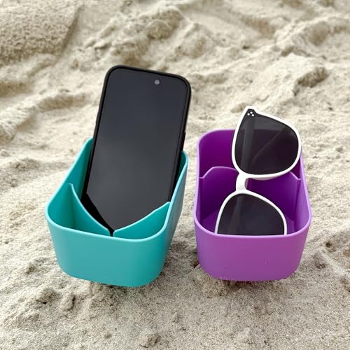 Luuzunn Sand Beach Drink Cup Holder with Pocket, Beach Sand Coasters Drink Cup Holders for Travel Multicolor 2 Pack Color Green/Purple - color: Green/Purple