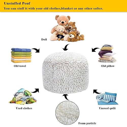Asuprui Pouf Ottoman Unstuffed Ottoman Foot Rest No Filler Soft Fur Foot Stool 20x20x12 Inches Fuzzy Chair Floor Pouf Chair with Storage for Living Room Bedroom Snow Coffee - color: Snow Coffee