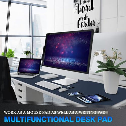 K KNODEL Large Office Leather Desk Mat, Mouse and Keyboard Pad, Computer and Laptop Mat, Desktop Protector and Cover, Writing Pad and Blotter (47.2"x17", Dark Blue) - color: Dark Blue, size: 47.2" x 17"