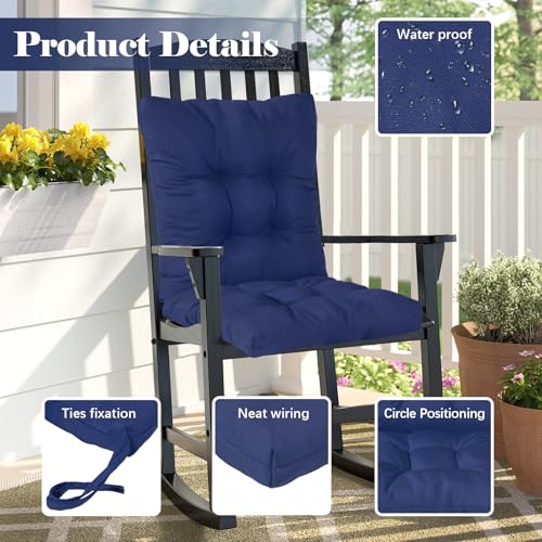 High Back Outdoor Chair Cushions Waterproof Outdoor Patio Chair Seat Pad and Back Floral Rocking Chair Cushion Thicken Chair Pads with Back and Ties,Non-Slip,Flower 41.7"*20.8" - color: Flower