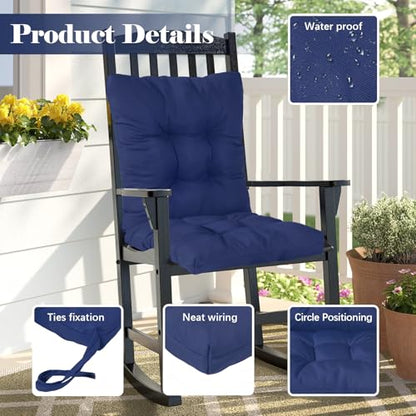 High Back Outdoor Chair Cushions Waterproof Outdoor Patio Chair Seat Pad and Back Floral Rocking Chair Cushion Thicken Chair Pads with Back and Ties,Non-Slip,Flower 41.7"*20.8" - color: Flower