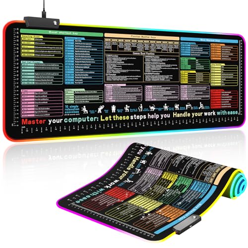 RGB Excel Cheat Sheet Desk Pad-Light Up Waterproof RGB Mouse Pad with Inch Scale,Contain 12 Types of Common Skill in Excel&Word,Excelpad XL Led Desk Mat(Common Office Software 01 with 13 Light Modes) - color: Common Office Software 01 With 13 Light Modes