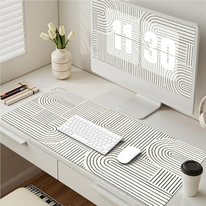iCasso White Desk Matt for Desktop, Cute Desk Pad Mat, Large Mouse Pad, Anti-Slip Big Mousepad with Stitched Edges, Keyboard Pad for Computer(White) - color: Line-White