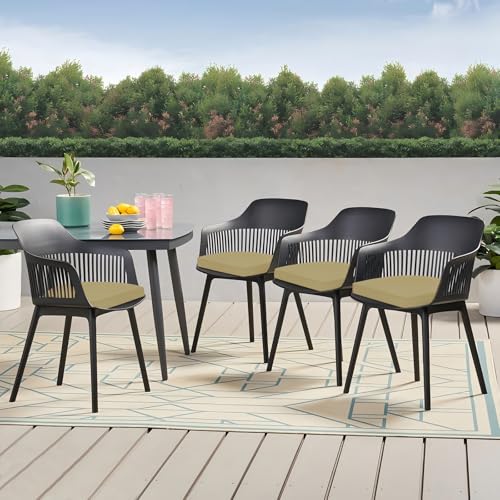 Outdoor Chair Cushions Set of 4, 17 x 16 Inch Patio Furniture Cushions, Water Resistant, Non-Slip Ties (Khaki) - color: 1 - Khaki, size: 17x16x2|4 Pack