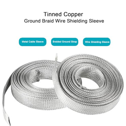 Tinned Copper Braided Cable Shielding Sleeve Metal Wire Loom Sheathing EMI RFI ESD Protector Grounding Mesh Flat Tubular Expandable 1" W(0.64" ID)-16FT - size: 1"W(0.64"ID)-16FT