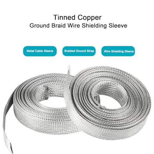 Tinned Copper Braided Cable Shielding Sleeve Metal Wire Loom Sheathing EMI RFI ESD Protector Grounding Mesh Flat Tubular Expandable 1/2" W(0.32" ID)-20FT - size: 1/2"W(0.32"ID)-20FT