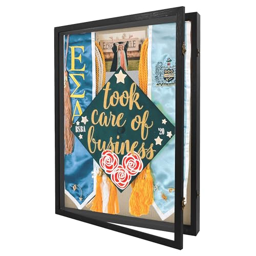 GraduatePro Graduation Shadow Box Frame 18x24 Display Case with Linen Back, Plexiglass Window Door with Hinge, Picture Frame Wedding Bouquet Memorabilia Medals Photos Memory Box for Keepsakes Black - color: Rustic Black, size: 18"x24" (45.7x61.0 cm)