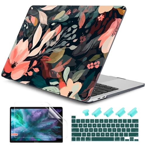 DONGKE Compatible with MacBook Pro 13 inch Case 2024 2023-2020 Release A2338 M2/M1 A2251 A2289 with Retina Display & Touch ID, Plastic Hard Shell & Keyboard Cover & Screen Film - Painted Florals - color: Painted Florals D150