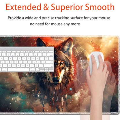 MTG Playmat, Smooth Surface Game Play Pad MTG TCG 24 x 14 inch with Storage Bag, Non-Slip Mouse Pad Card Fighting Game, The Dreamcatcher Wolf - color: The Dreamcatcher Wolf