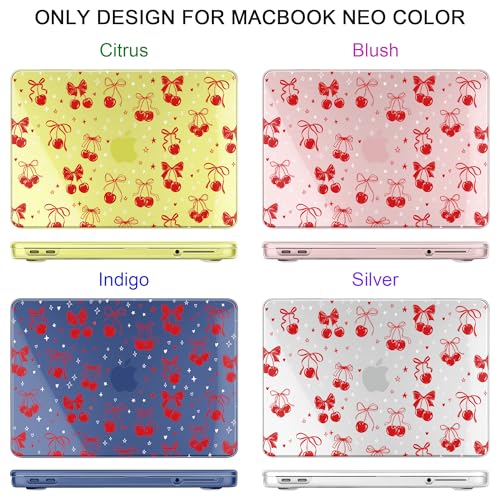 DONGKE Compatible with MacBook Neo 13 Inch Case 2026 A3404 A18 Pro chip & Touch ID, Plastic Hard Shell with Keyboard Cover, Screen Protector & Dust Plugs, Cherry & Bow - color: Cherry & Bow
