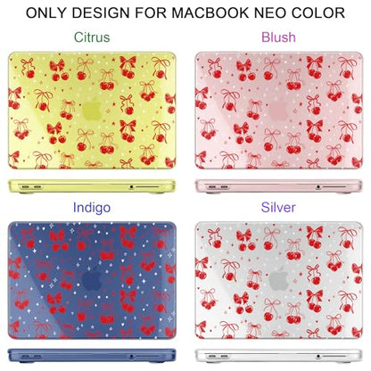 DONGKE Compatible with MacBook Neo 13 Inch Case 2026 A3404 A18 Pro chip & Touch ID, Plastic Hard Shell with Keyboard Cover, Screen Protector & Dust Plugs, Cherry & Bow - color: Cherry & Bow