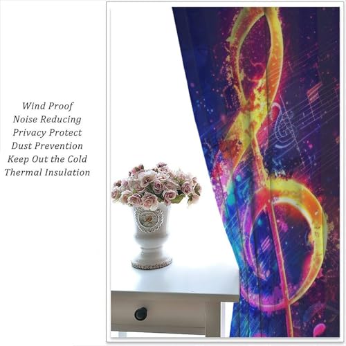 Musical Note Curtains, Magic Rock Music Notes Modern Art Piano Rhythm Window Drapes for Home Bedroom Living Room 42" W X 45" L(No Blackout) - color: Musical-9, size: 20.5"W x 45"L (Pack of 2)