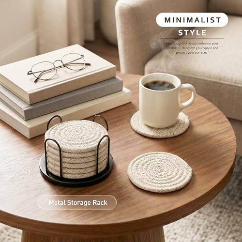 Lazebox Coasters Set of 8 for Drinks, 4 Inch Large Coasters for Coffee Table, Tabletop Protection for Hot & Cold Drinks, Versatile Coasters for Home Decor, Non-Slip & Easy to Clean, Mixed Brown - color: Mixed Brown
