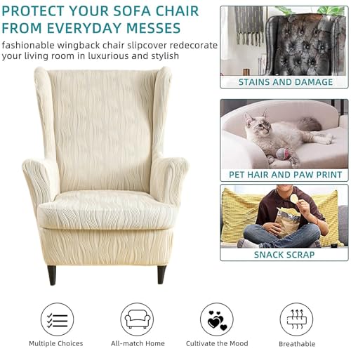 KRFOONN Stretch Wing Chair Slipcovers Printed 2 Piece Wingback Chair Covers Soft Spandex Wingback Armchair Slipcover Furniture Protector Chair Covers for Living Room Wingback Chair, T12 - color: Color T12