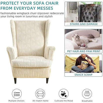 KRFOONN Stretch Wing Chair Slipcovers Printed 2 Piece Wingback Chair Covers Soft Spandex Wingback Armchair Slipcover Furniture Protector Chair Covers for Living Room Wingback Chair, T12 - color: Color T12